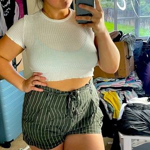 Green and white pin stripe short with belt